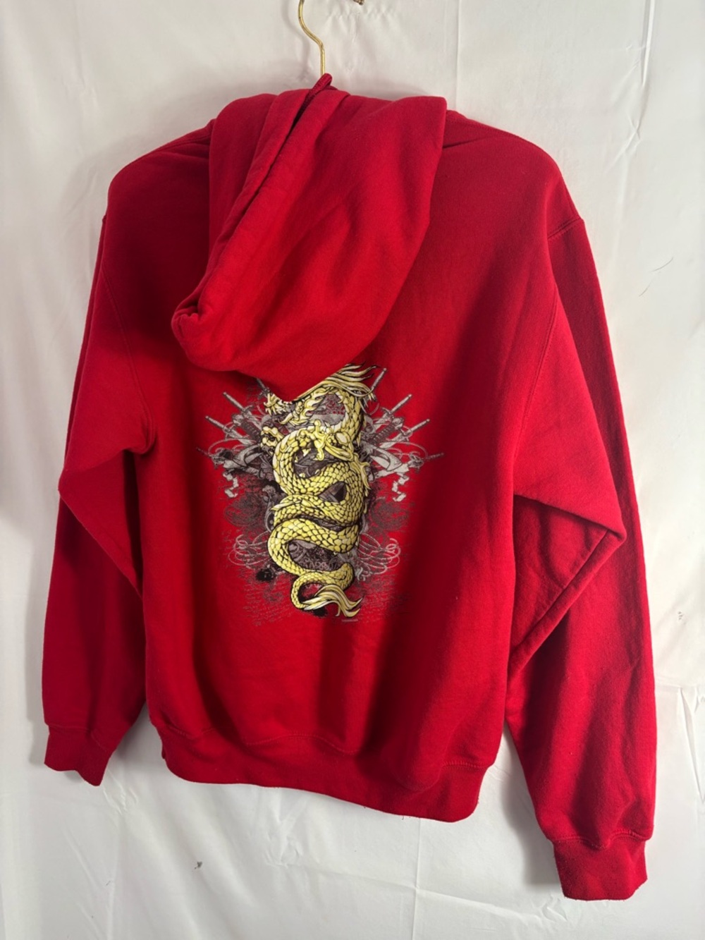 Red Dragon Print Hoodie Indie Grunge Size S